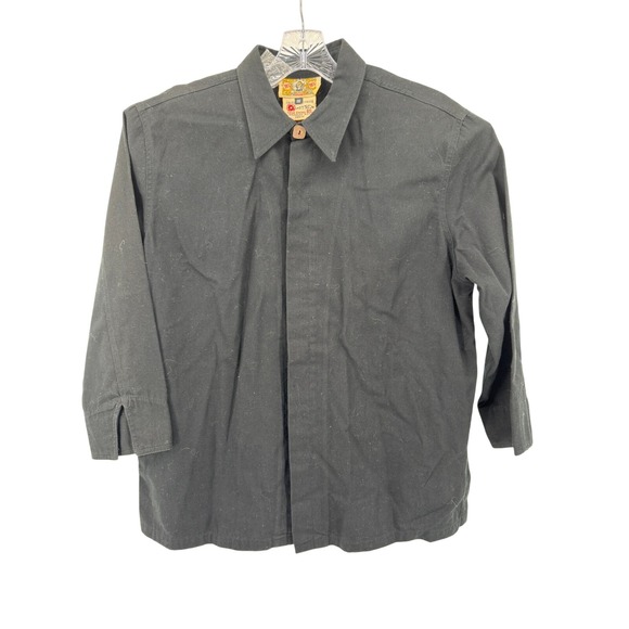 Vintage 80s BIS by Gene Ewing Shirt 1X Black 3/4 Sleeve Button Down Made in USA - Picture 1 of 12
